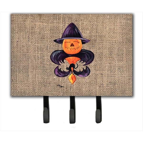 Carolines Treasures Halloween Pumpkin Bat Fleur de lis Leash Holder or Key Hook 8748TH68 - main